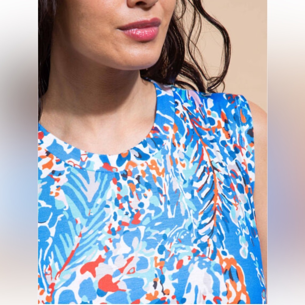 Papillon Blue Abstract Print Sleeveless Swing Dress w/ Pockets - Picture 5 of 7